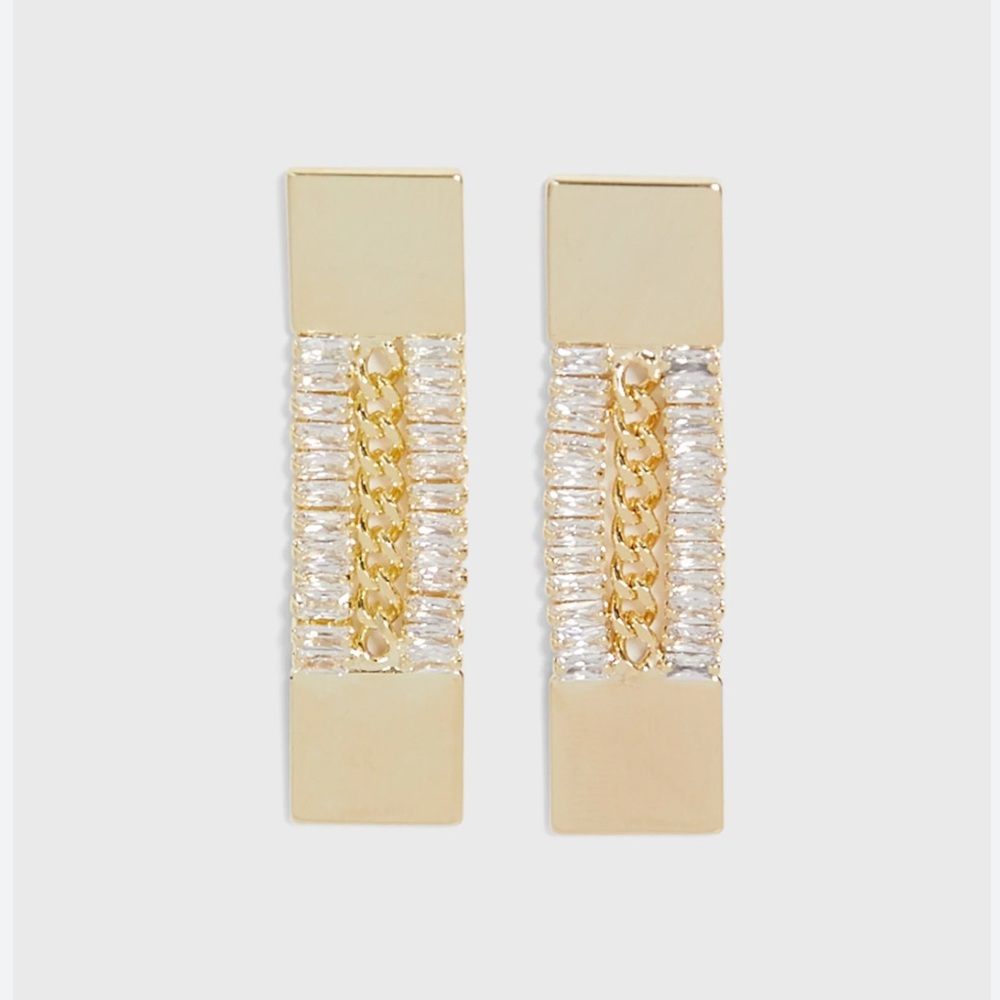 Melanie Lyne Chainlink Baquette Earrings Gold Colour